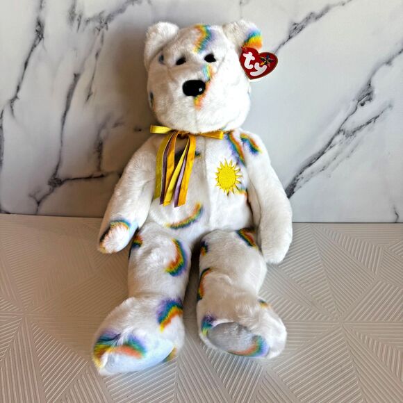 Ty Large Plush Beanie Buddies CHEERY the Sunshine Bear With Rainbows 2002 MWMT - Picture 1 of 13